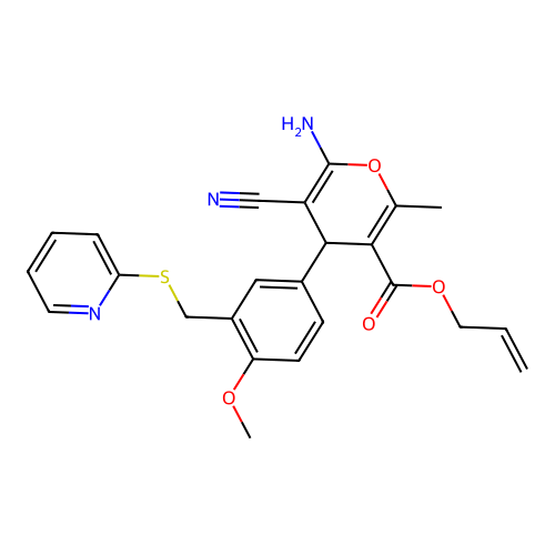 prop-2-en-1-yl 6-amino-5-cyano-4-{4-methoxy-3-[(pyridin-2-ylsulfanyl)methyl]phenyl}-2-methyl-4H-pyran-3-carboxylate structure