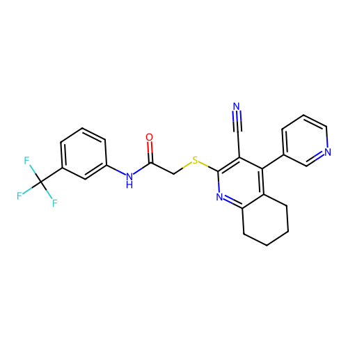 2-{[3-cyano-4-(3-pyridinyl)-5,6,7,8-tetrahydro-2-quinolinyl]sulfanyl}-N-[3-(trifluoromethyl)phenyl]acetamide structure