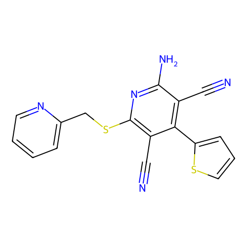 6-Amino-2-(2-pyridylmethylthio)-4-(2-thienyl)pyridine-3,5-dicarbonitrile structure