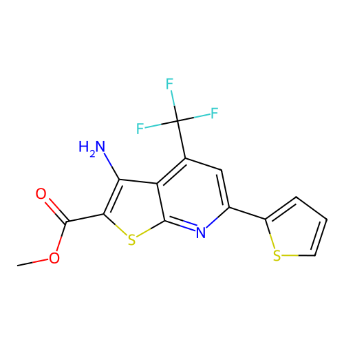 methyl 3-amino-6-(thiophen-2-yl)-4-(trifluoromethyl)thieno[2,3-b]pyridine-2-carboxylate structure