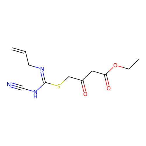 ethyl 4-{[N-cyano-N'-(prop-2-en-1-yl)carbamimidoyl]sulfanyl}-3-oxobutanoate structure