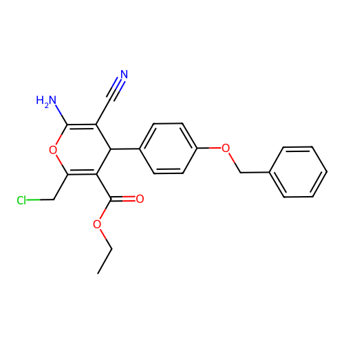 Ethyl 6-amino-2-(chloromethyl)-5-cyano-4-(4-phenylmethoxyphenyl)-4H-pyran-3-carboxylate structure