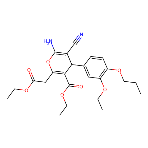 ethyl 6-amino-5-cyano-2-(2-ethoxy-2-oxoethyl)-4-(3-ethoxy-4-propoxyphenyl)-4H-pyran-3-carboxylate structure