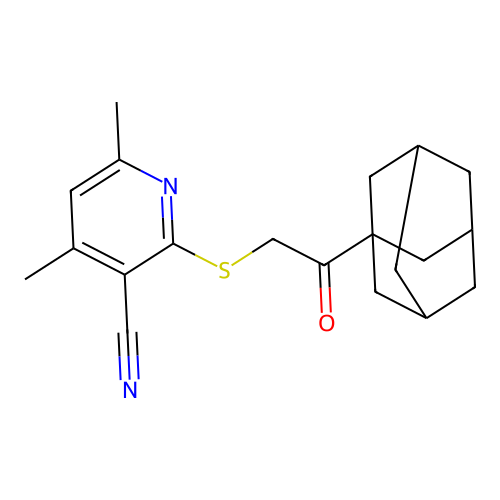 2-(2-Adamantanyl-2-oxoethylthio)-4,6-dimethylpyridine-3-carbonitrile structure