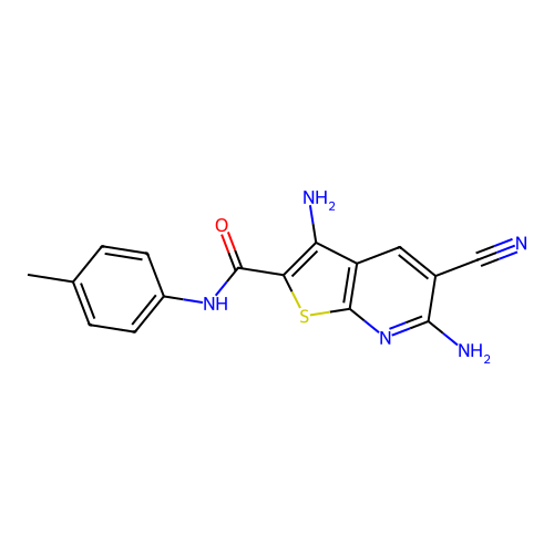 3,6-diamino-5-cyano-N-(4-methylphenyl)thieno[2,3-b]pyridine-2-carboxamide structure