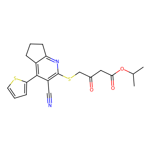 4-(3-Cyano-4-thiophen-2-yl-6,7-dihydro-5H-[1]pyrindin-2-ylsulfanyl)-3-oxo-butyric acid isopropyl ester structure