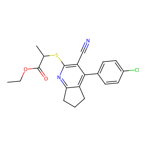 ethyl 2-{[4-(4-chlorophenyl)-3-cyano-6,7-dihydro-5H-cyclopenta[b]pyridin-2-yl]sulfanyl}propanoate structure