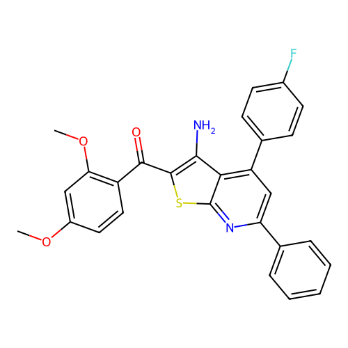 (3-amino-4-(4-fluorophenyl)-6-phenylthieno[2,3-b]pyridin-2-yl)(2,4-dimethoxyphenyl)methanone structure