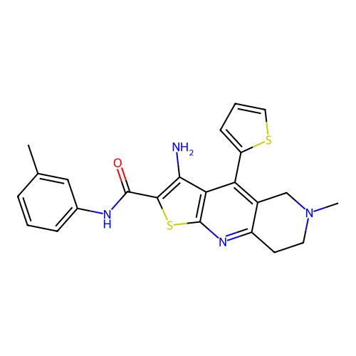 3-amino-6-methyl-N-(3-methylphenyl)-4-thiophen-2-yl-7,8-dihydro-5H-thieno[2,3-b][1,6]naphthyridine-2-carboxamide structure