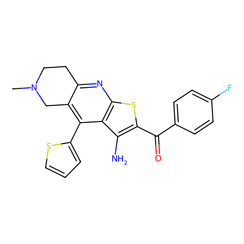 (3-amino-6-methyl-4-(thiophen-2-yl)-5,6,7,8-tetrahydrothieno[2,3-b][1,6]naphthyridin-2-yl)(4-fluorophenyl)methanone structure