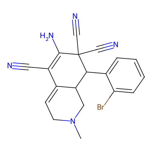 6-amino-8-(2-bromophenyl)-2-methyl-1,3,8,8a-tetrahydroisoquinoline-5,7,7-tricarbonitrile structure