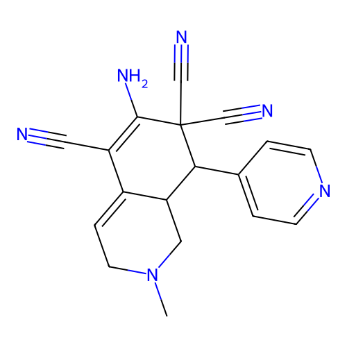 6-amino-2-methyl-8-(pyridin-4-yl)-2,3,8,8a-tetrahydroisoquinoline-5,7,7(1H)-tricarbonitrile structure