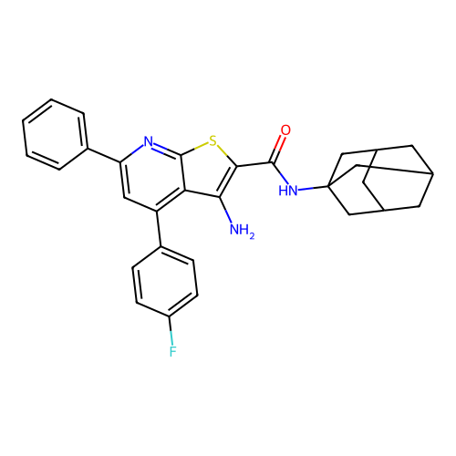 N-(1-adamantyl)-3-amino-4-(4-fluorophenyl)-6-phenylthieno[2,3-b]pyridine-2-carboxamide structure