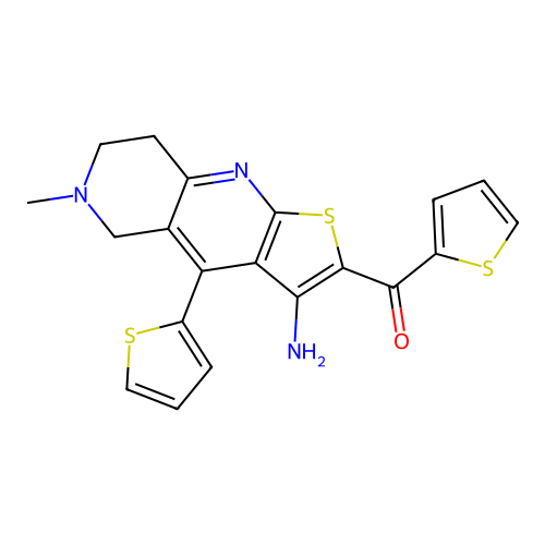 (3-amino-6-methyl-4-(thiophen-2-yl)-5,6,7,8-tetrahydrothieno[2,3-b][1,6]naphthyridin-2-yl)(thiophen-2-yl)methanone structure