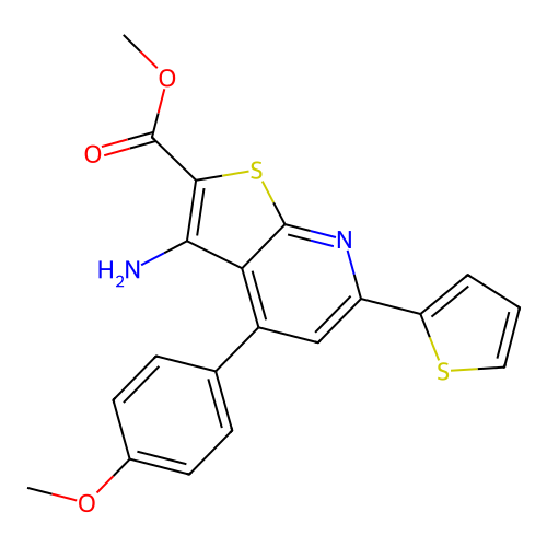 methyl 3-amino-4-(4-methoxyphenyl)-6-(thiophen-2-yl)thieno[2,3-b]pyridine-2-carboxylate structure