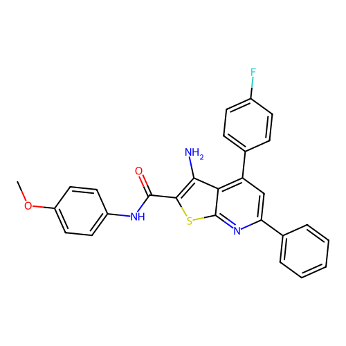 3-amino-4-(4-fluorophenyl)-N-(4-methoxyphenyl)-6-phenylthieno[2,3-b]pyridine-2-carboxamide structure