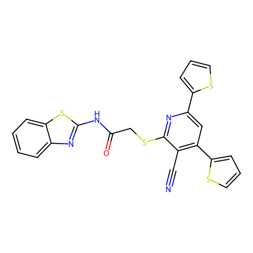 N-benzothiazol-2-yl-2-(3-cyano-4,6-di(2-thienyl)(2-pyridylthio))acetamide structure