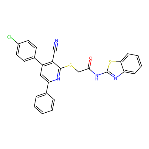 N-benzothiazol-2-yl-2-[4-(4-chlorophenyl)-3-cyano-6-phenyl(2-pyridylthio)]acet amide structure