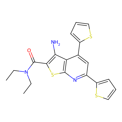 3-amino-N,N-diethyl-4,6-di(thiophen-2-yl)thieno[2,3-b]pyridine-2-carboxamide structure