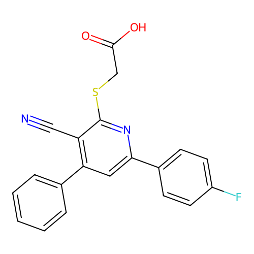 2-[3-Cyano-6-(4-fluorophenyl)-4-phenyl-2-pyridylthio]acetic acid structure