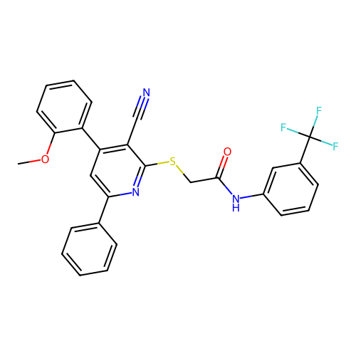 2-{[3-cyano-4-(2-methoxyphenyl)-6-phenyl-2-pyridinyl]sulfanyl}-N-[3-(trifluoromethyl)phenyl]acetamide structure