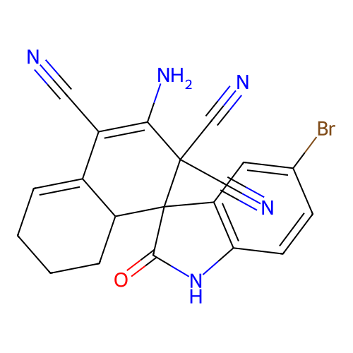 3'-amino-5-bromo-2-oxo-1,2,6',7',8',8a'-hexahydro-2'H-spiro[indole-3,1'-naphthalene]-2',2',4'-tricarbonitrile structure