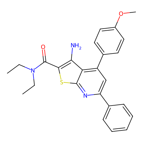 3-amino-N,N-diethyl-4-(4-methoxyphenyl)-6-phenylthieno[2,3-b]pyridine-2-carboxamide structure