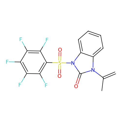 1-((perfluorophenyl)sulfonyl)-3-(prop-1-en-2-yl)-1H-benzo[d]imidazol-2(3H)-one structure