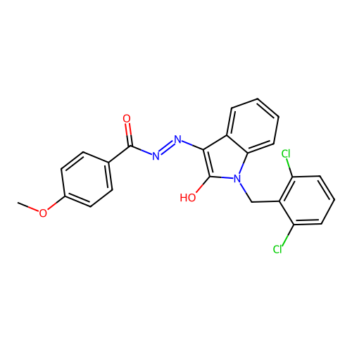 (Z)-N'-(1-(2,6-dichlorobenzyl)-2-oxoindolin-3-ylidene)-4-methoxybenzohydrazide structure