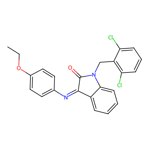 (Z)-1-(2,6-dichlorobenzyl)-3-((4-ethoxyphenyl)imino)indolin-2-one structure