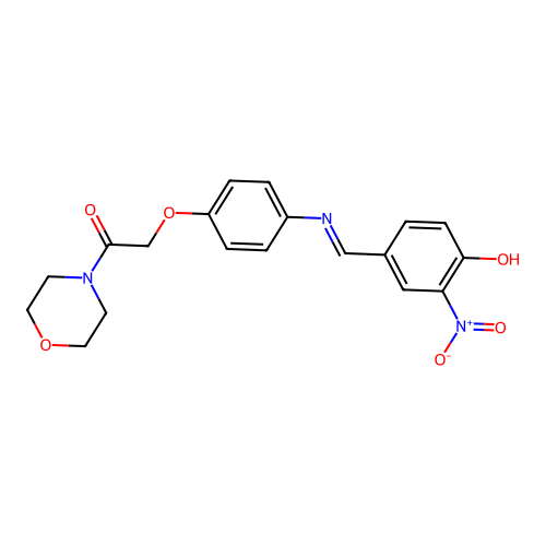 (Z)-2-(4-((4-hydroxy-3-nitrobenzylidene)amino)phenoxy)-1-morpholinoethanone structure