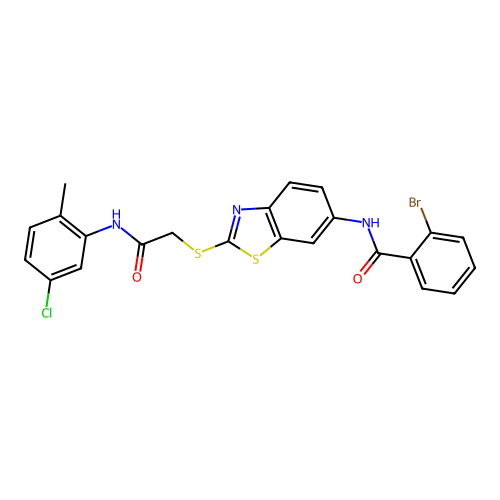 2-bromo-N-[2-({2-[(5-chloro-2-methylphenyl)amino]-2-oxoethyl}sulfanyl)-1,3-benzothiazol-6-yl]benzamide structure