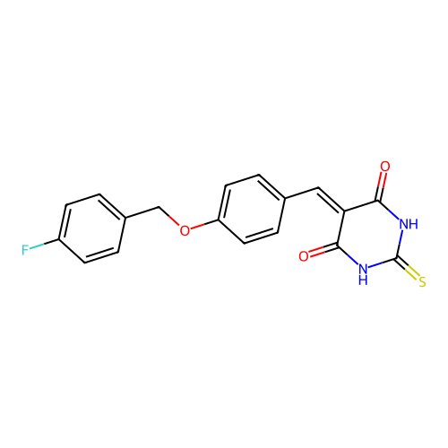 5-{4-[(4-fluorobenzyl)oxy]benzylidene}-2-thioxodihydropyrimidine-4,6(1H,5H)-dione structure