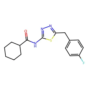 N-(5-((4-Fluorophenyl)methyl)-1,3,4-thiadiazol-2-yl)cyclohexanecarboxamide structure