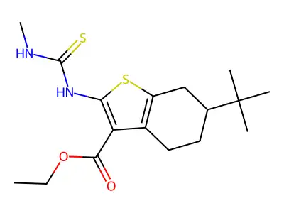 ethyl 6-tert-butyl-2-(methylcarbamothioylamino)-4,5,6,7-tetrahydro-1-benzothiophene-3-carboxylate structure