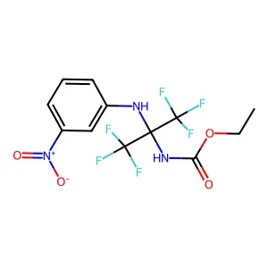 Ethyl (1,1,1,3,3,3-hexafluoro-2-((3-nitrophenyl)amino)propan-2-yl)carbamate structure