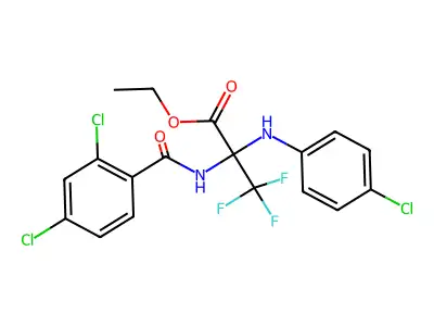 ethyl 2-(4-chloroanilino)-2-[(2,4-dichlorobenzoyl)amino]-3,3,3-trifluoropropanoate structure