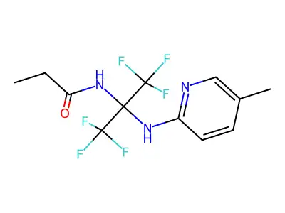 N-[1,1,1,3,3,3-hexafluoro-2-[(5-methylpyridin-2-yl)amino]propan-2-yl]propanamide structure