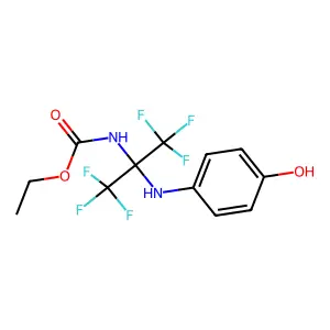 Ethyl (1,1,1,3,3,3-hexafluoro-2-((4-hydroxyphenyl)amino)propan-2-yl)carbamate structure