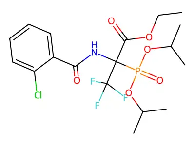 ethyl 2-[(2-chlorobenzoyl)amino]-2-(diisopropoxyphosphoryl)-3,3,3-trifluoropropanoate structure