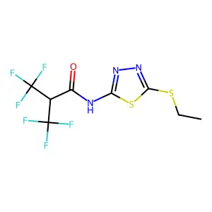 N-(5-ethylsulfanyl-1,3,4-thiadiazol-2-yl)-3,3,3-trifluoro-2-(trifluoromethyl)propanamide structure