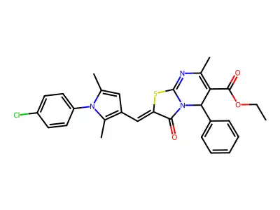 ethyl (2Z)-2-[[1-(4-chlorophenyl)-2,5-dimethylpyrrol-3-yl]methylidene]-7-methyl-3-oxo-5-phenyl-5H-[1,3]thiazolo[3,2-a]pyrimidine-6-carboxylate structure