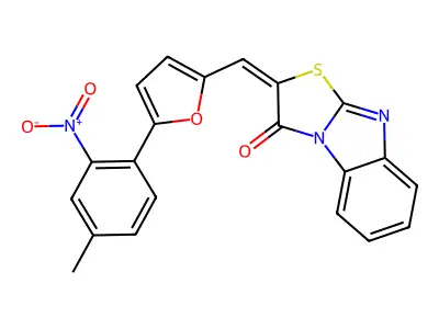 (2E)-2-[[5-(4-methyl-2-nitrophenyl)furan-2-yl]methylidene]-[1,3]thiazolo[3,2-a]benzimidazol-1-one structure
