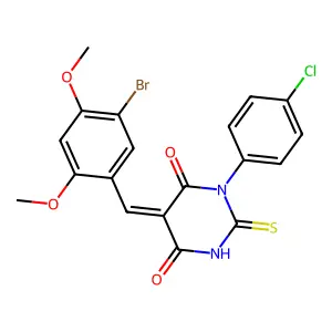 (5E)-5-[(5-bromo-2,4-dimethoxyphenyl)methylidene]-1-(4-chlorophenyl)-2-sulfanylidene-1,3-diazinane-4,6-dione structure