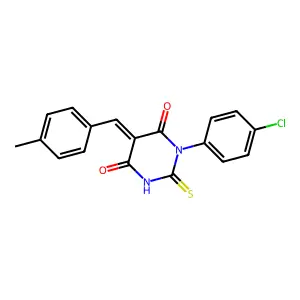(5E)-1-(4-chlorophenyl)-5-[(4-methylphenyl)methylidene]-2-sulfanylidene-1,3-diazinane-4,6-dione structure
