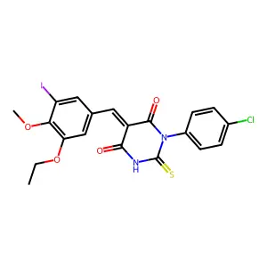 (5E)-1-(4-chlorophenyl)-5-[(3-ethoxy-5-iodo-4-methoxyphenyl)methylidene]-2-sulfanylidene-1,3-diazinane-4,6-dione structure
