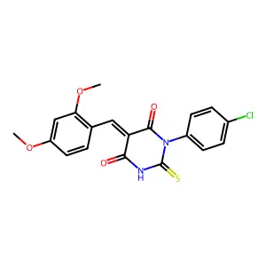 (5E)-1-(4-chlorophenyl)-5-[(2,4-dimethoxyphenyl)methylidene]-2-sulfanylidene-1,3-diazinane-4,6-dione structure