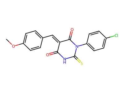 (5E)-1-(4-chlorophenyl)-5-[(4-methoxyphenyl)methylidene]-2-sulfanylidene-1,3-diazinane-4,6-dione structure