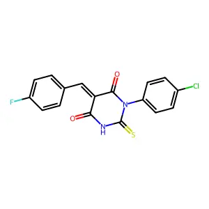 (5E)-1-(4-chlorophenyl)-5-[(4-fluorophenyl)methylidene]-2-sulfanylidene-1,3-diazinane-4,6-dione structure