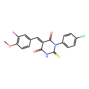 (5E)-1-(4-chlorophenyl)-5-(3-iodo-4-methoxybenzylidene)-2-thioxodihydropyrimidine-4,6(1H,5H)-dione structure